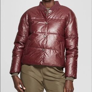 WE WORE WHAT Burgundy Puffer Jacket